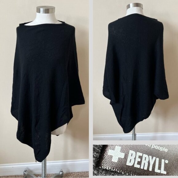 Beryll Black 100% Cashmere Knit Lightweight Poncho Sweater 26260 - Picture 1 of 7